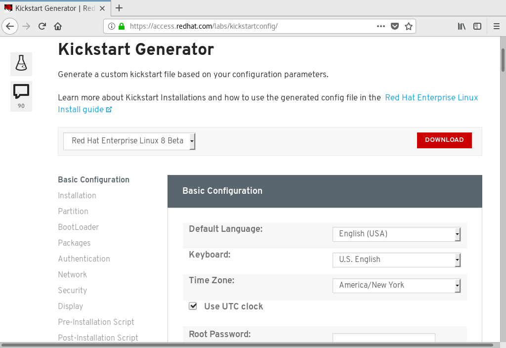 Basic Configuration with Kickstart Generator